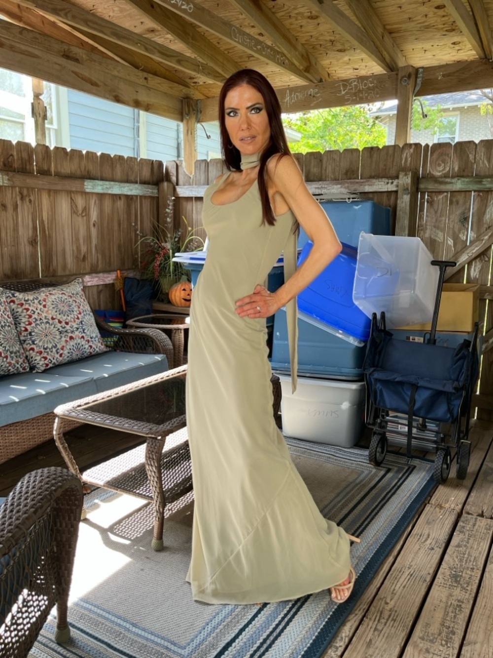 Vow’D Bridesmaids Dress with Scarf Olive Green Chiffon Size XS New NWT